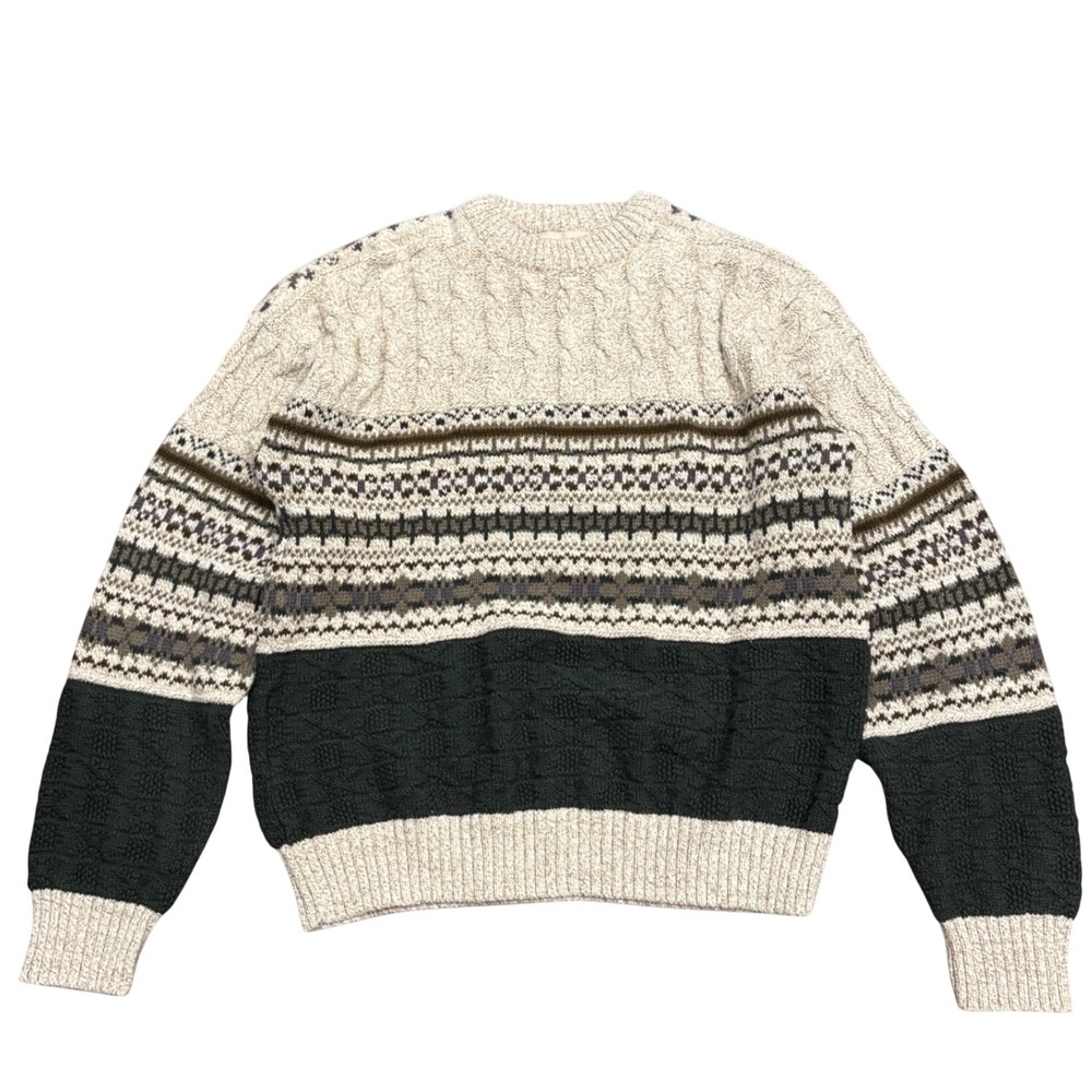 VTG 90s Northwest Territory Fair Isle Cable Knit Cotton Sweater Medium Grandpa
